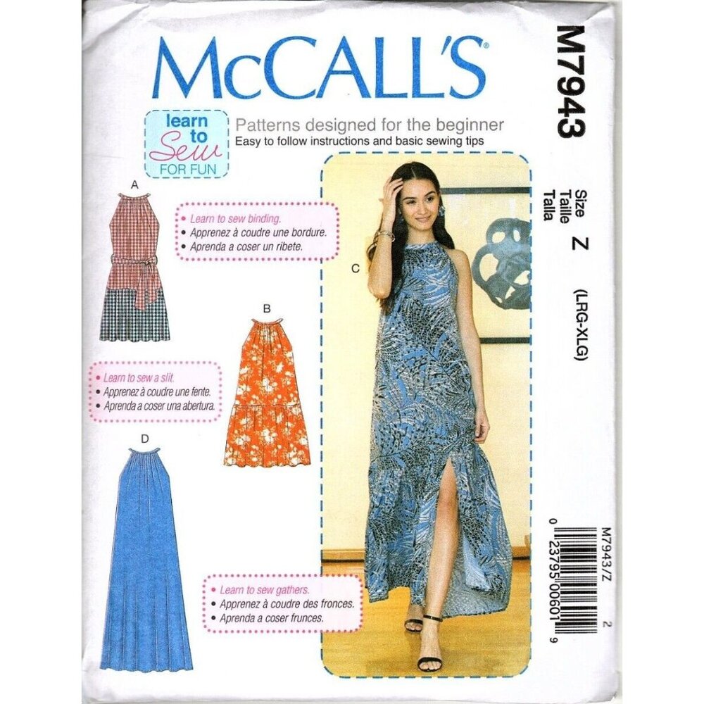 McCall's M7943 Misses L to XXL Learn to Sew Easy Dress Uncut Sewing Pattern